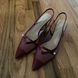 Elegant Nicole Miller Burgundy Mesh Slingback Heels